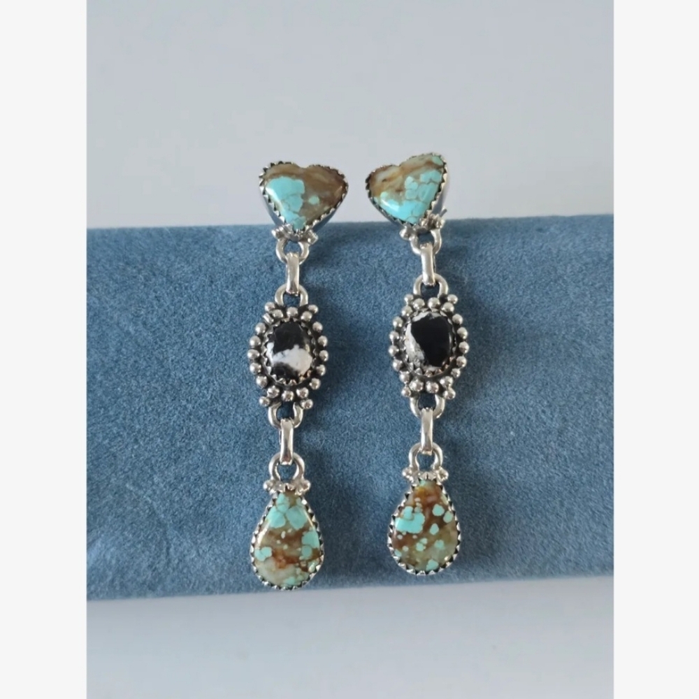 Genuine White Buffalo and Turquoise Earrings